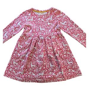 Mini Boden Girls Pink Woodland Deer Rabbit Mushroom‎ Jersey Dress 6-7Y G2772